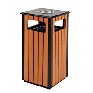 Powder Coated + Wood Bin Round